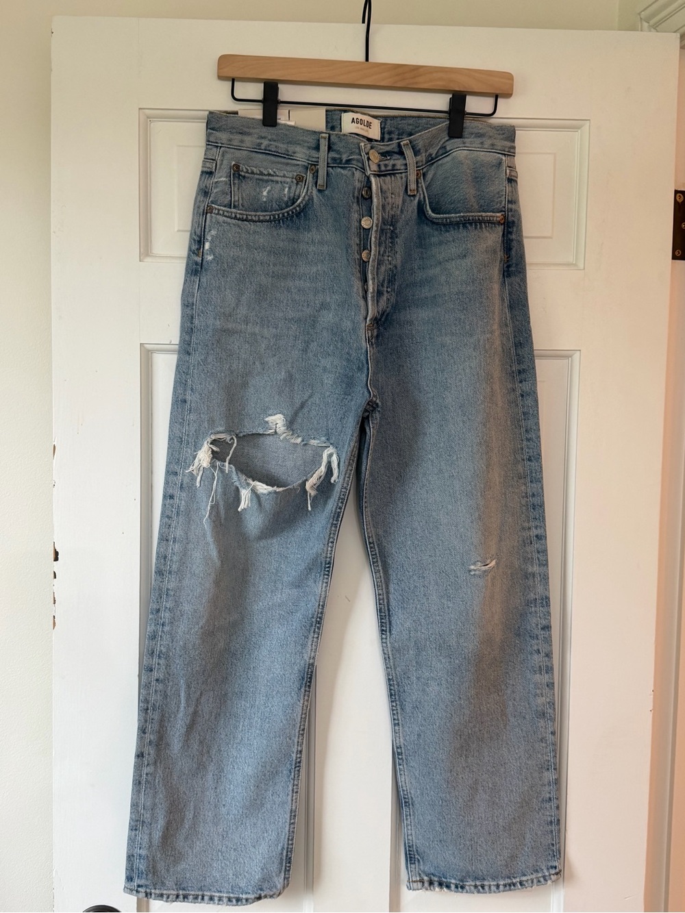 Agolde 90s Crop Mid Rise Light Blue Distressed Straight Jeans NWT